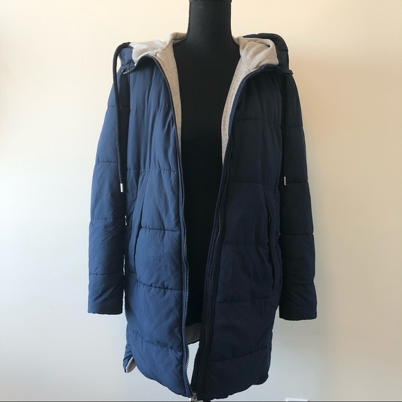 Dark blue puffer coat with hood - Picture 3 of 12